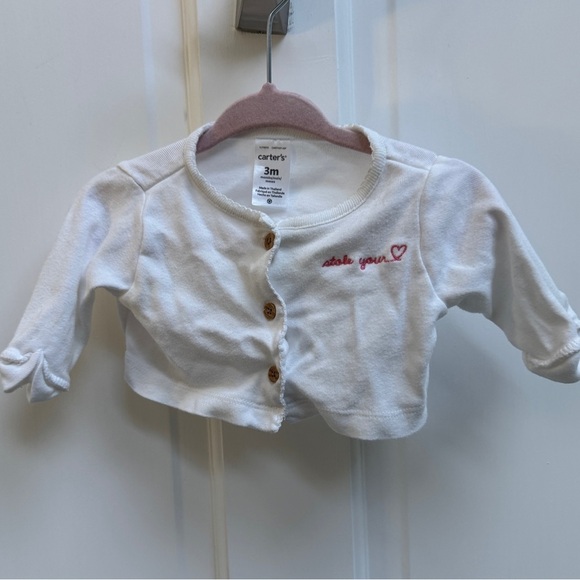 Carter’s 3M White Girls Stole Your Heart Cropped Cardigan Sweater - Picture 1 of 5